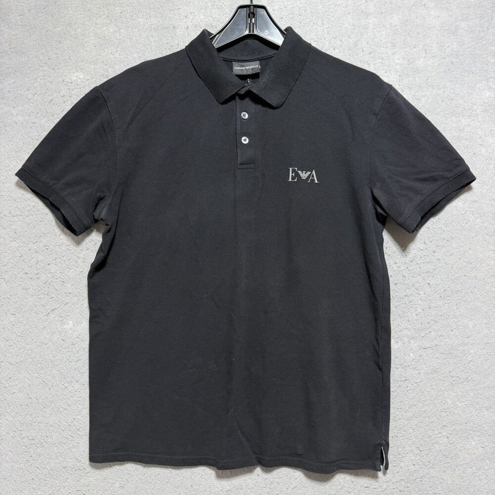 Emporio Armani Polo Shirt Men’s XL Black Pique Slim Fit Stretch EA Logo